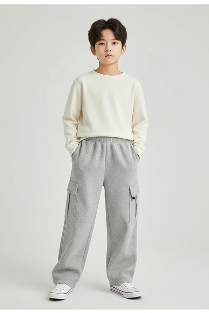 Pantalon Gris Cargo Ample Molletonné Garçon Streetwear