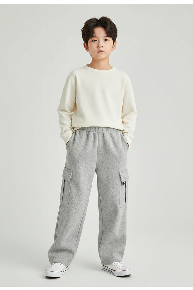 Pantalon Gris Cargo Ample Molletonné Garçon Streetwear