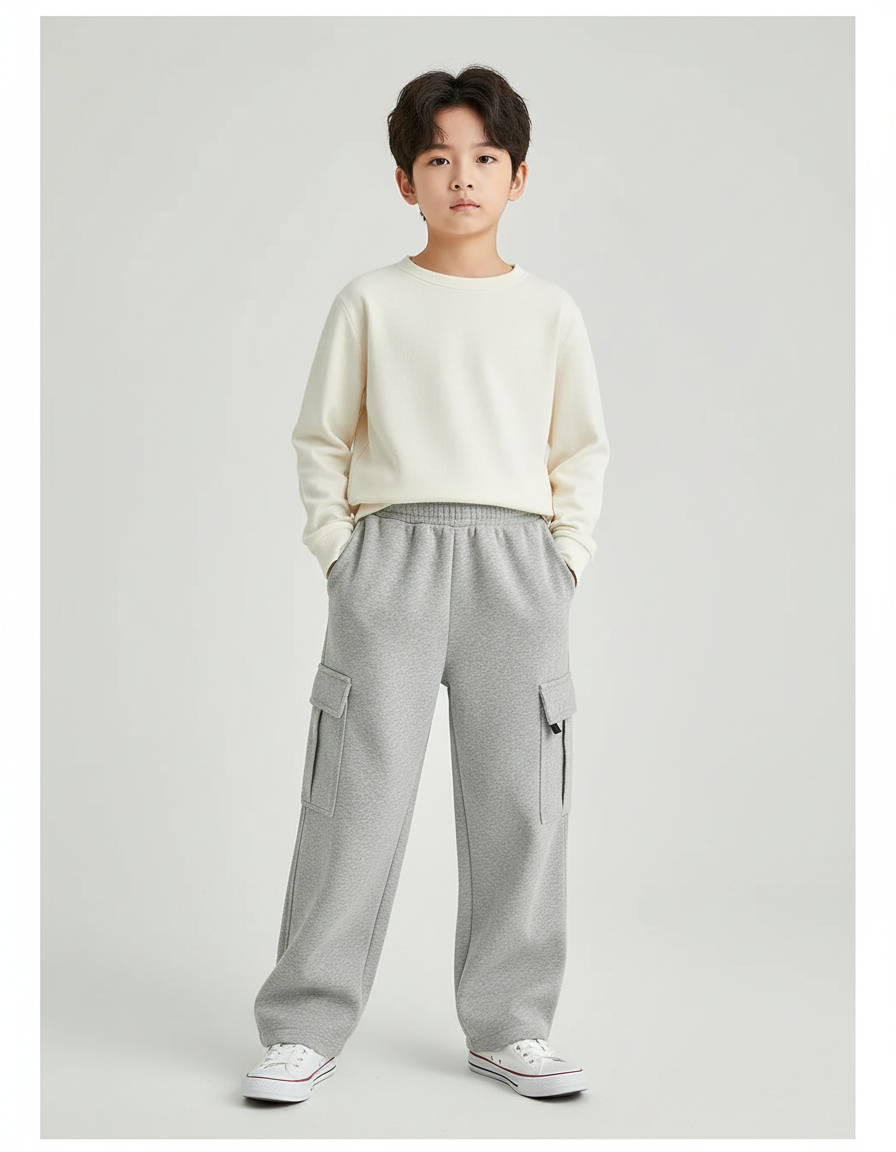 Pantalon Gris Cargo Ample Molletonné Garçon Streetwear