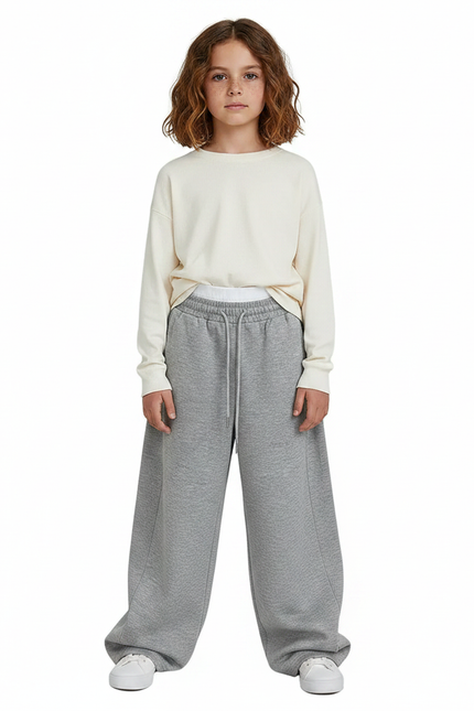 Pantalon Gris Ample Décontracté Molletonné Cordon Enfant