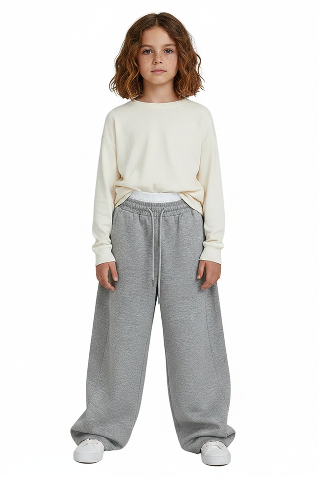 Pantalon Gris Ample Décontracté Molletonné Cordon Enfant
