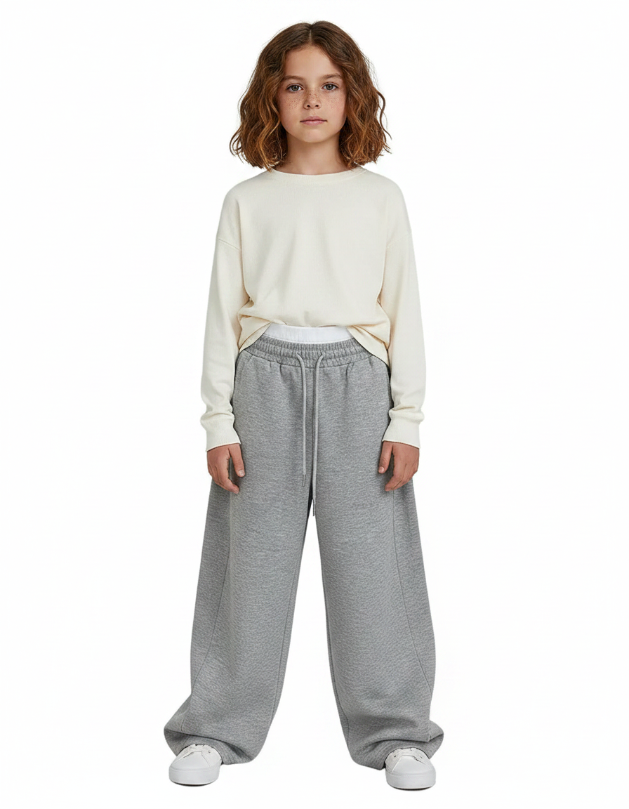 Pantalon Gris Ample Décontracté Molletonné Cordon Enfant