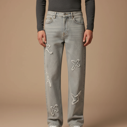 Pantalon Gris Déchiré Droit Ample Y2K Homme - Jean
