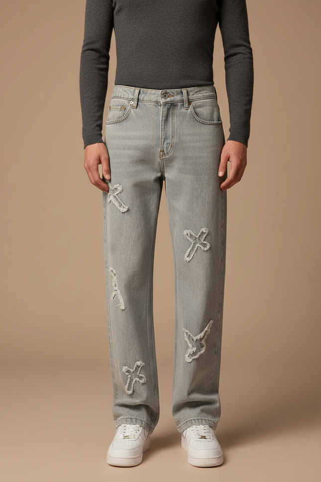 Pantalon Gris Déchiré Droit Ample Y2K Homme - Jean