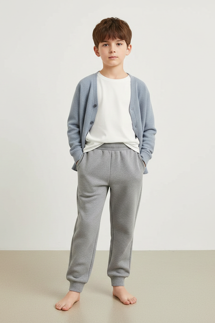 Pantalon Gris Molletonné Confortable Ample Enfant