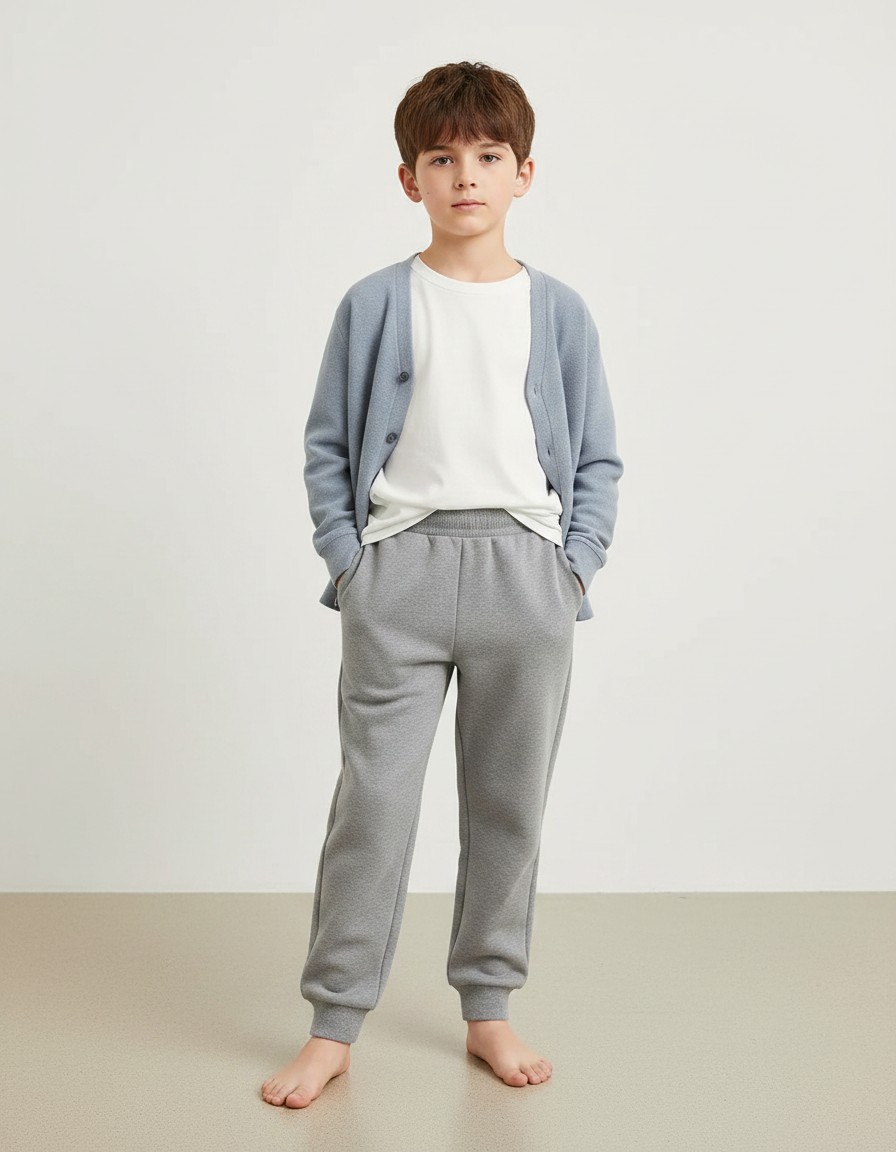 Pantalon Gris Molletonné Confortable Ample Enfant