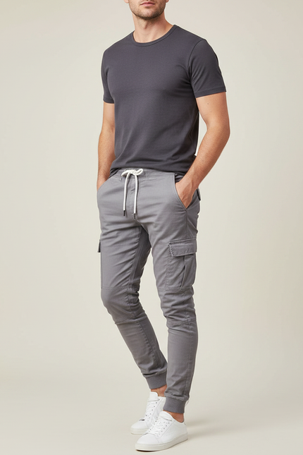 Pantalon Gris Cargo Jogger Cordon Homme Décontracté - Coton