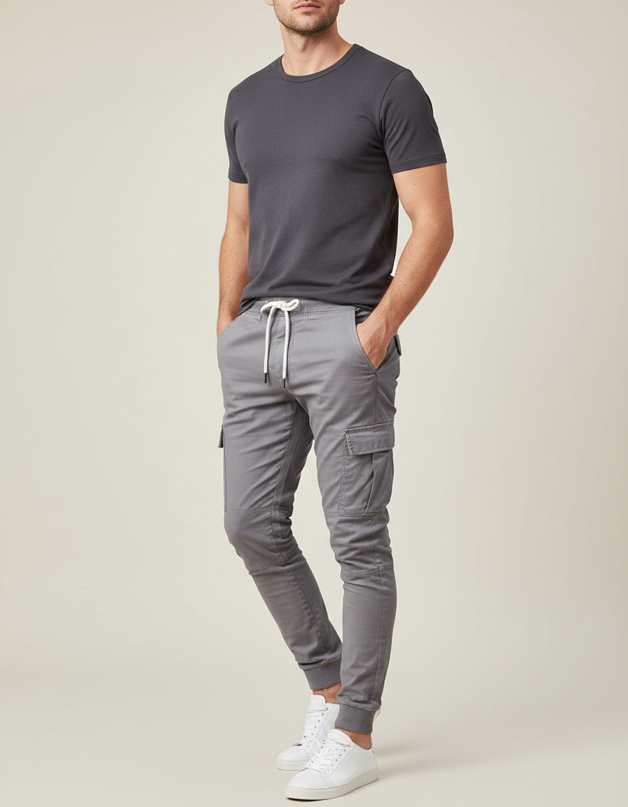 Pantalon Gris Cargo Jogger Cordon Homme Décontracté - Coton