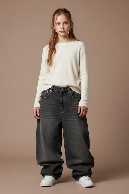 Pantalon Gris Baggy Denim Large Décontracté Ample - Jean