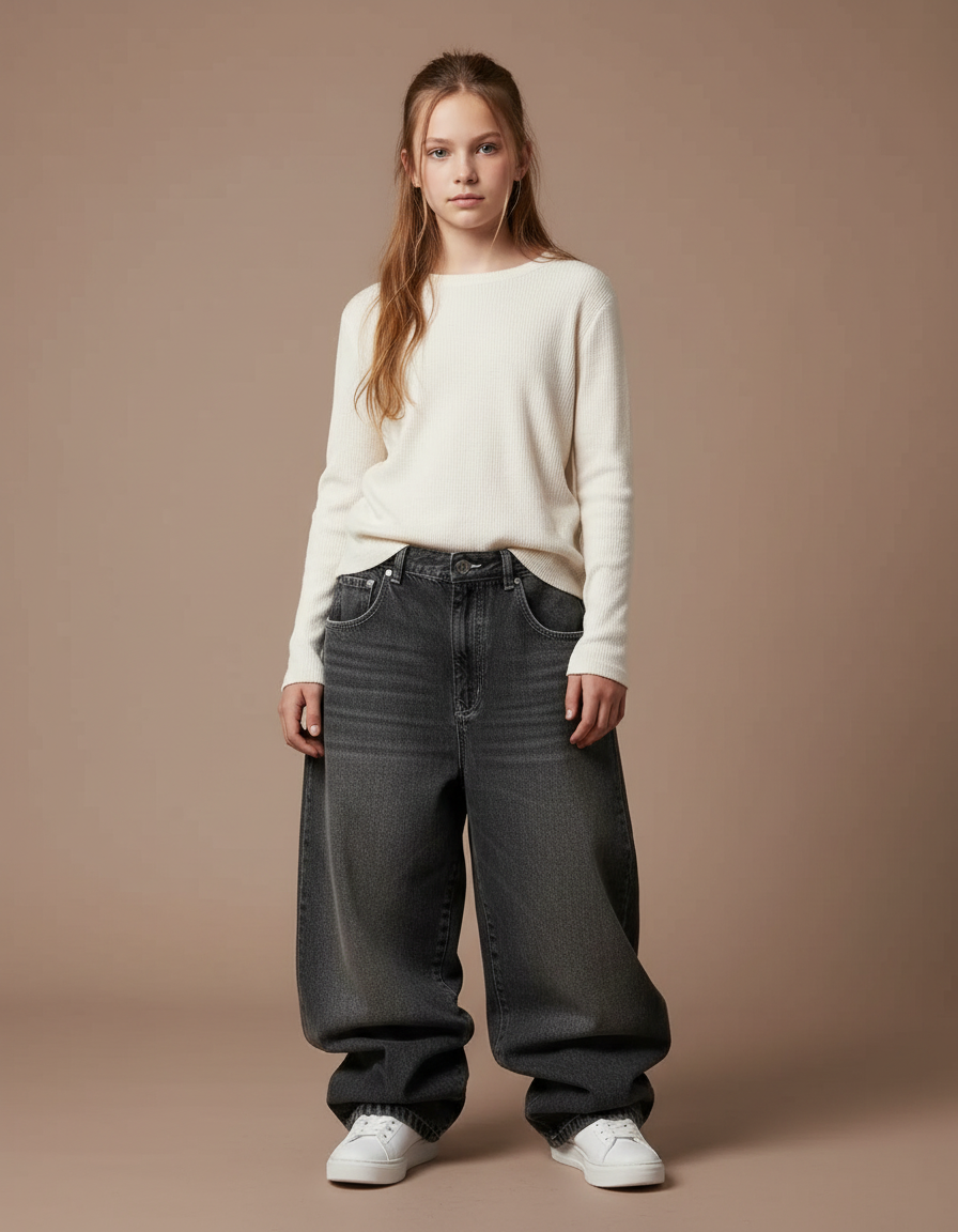 Pantalon Gris Baggy Denim Large Décontracté Ample - Jean