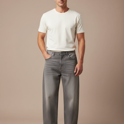 Pantalon Gris Ample Décontracté Homme Coton - Jean