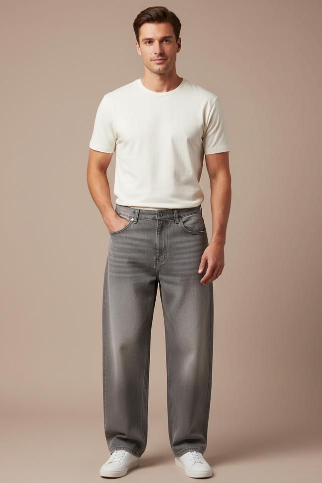 Pantalon Gris Ample Décontracté Homme Coton - Jean