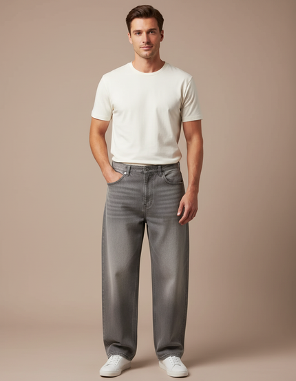 Pantalon Gris Ample Décontracté Homme Coton - Jean
