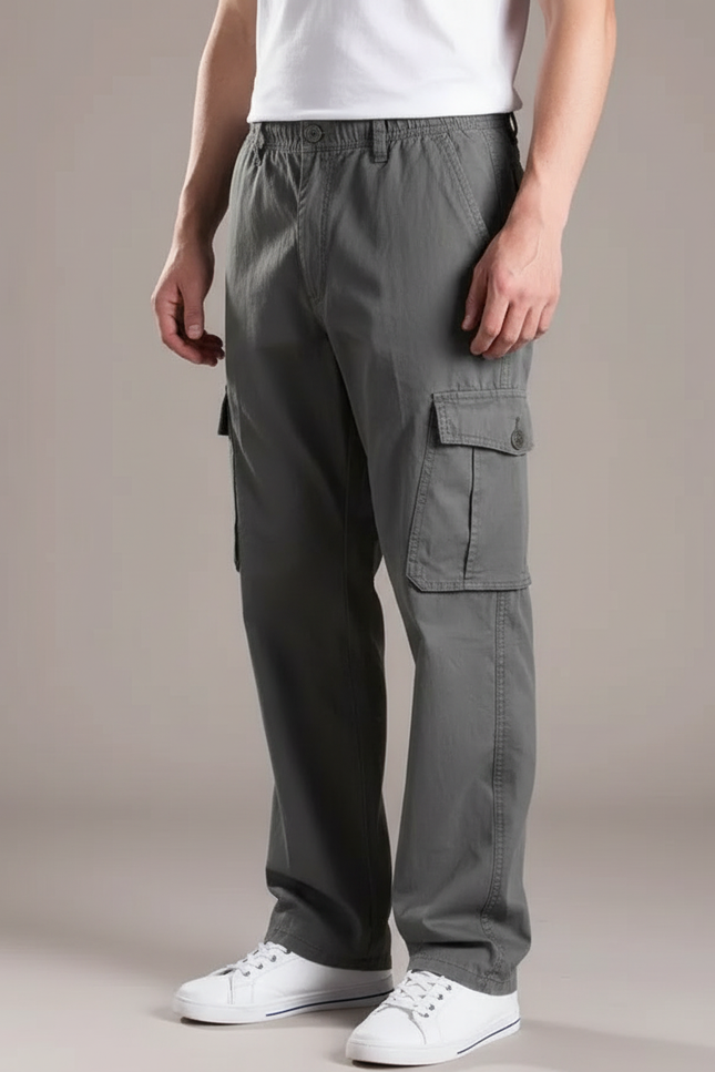 Pantalon Gris Cargo Coton Ample Décontracté Homme