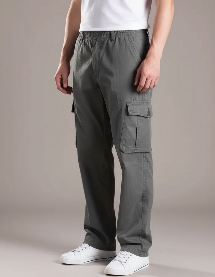 Pantalon Gris Cargo Coton Ample Décontracté Homme