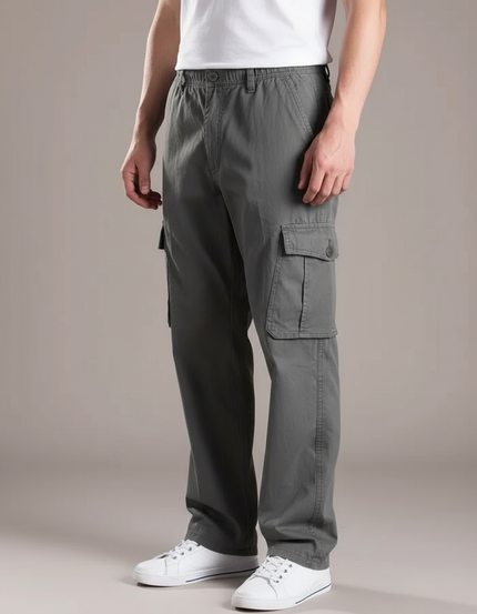 Pantalon Gris Cargo Coton Ample Décontracté Homme