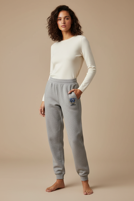 Pantalon Gris Jogging Molletonné Imprimé Sport Décontracté Femme