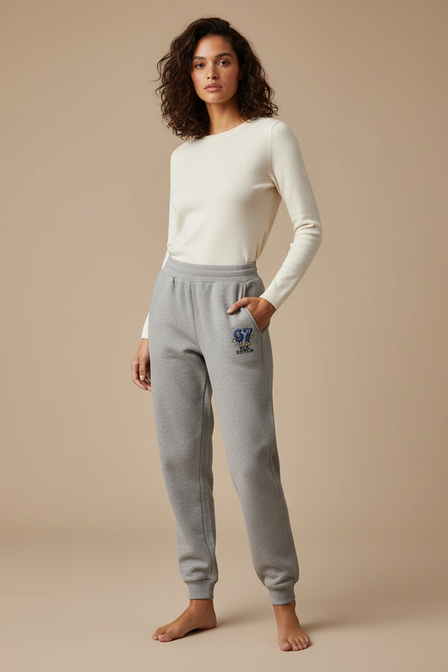 Pantalon Gris Jogging Molletonné Imprimé Sport Décontracté Femme