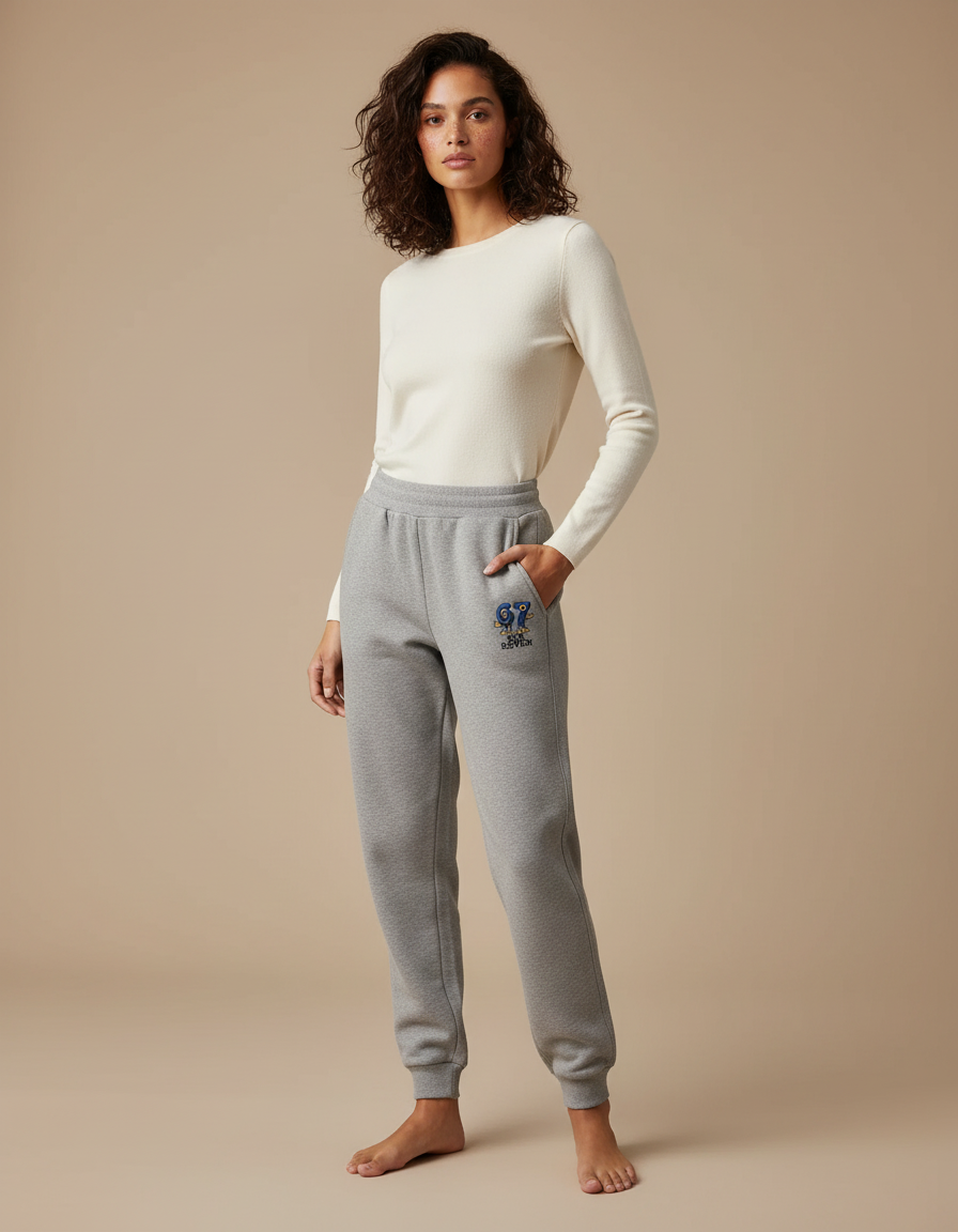 Pantalon Gris Jogging Molletonné Imprimé Sport Décontracté Femme