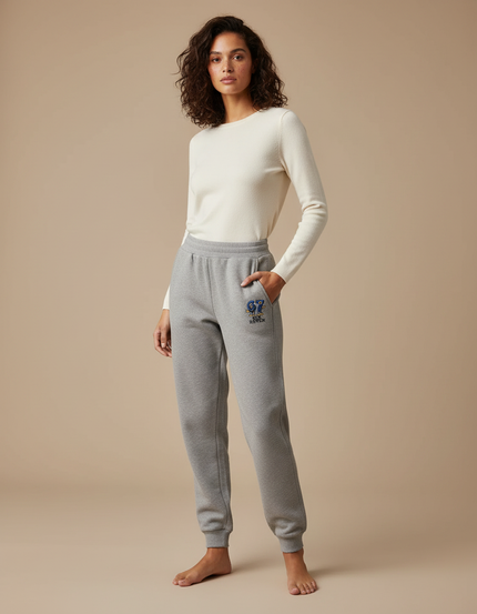 Pantalon Gris Jogging Molletonné Imprimé Sport Décontracté Femme