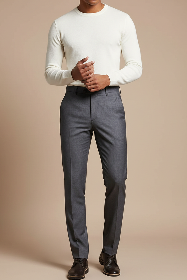 Pantalon Gris Homme Élégant Droit Business Habillé - Laine
