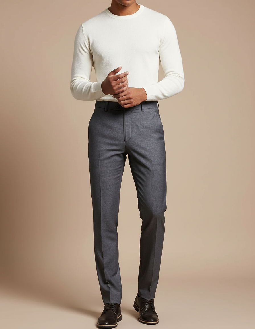 Pantalon Gris Homme Élégant Droit Business Habillé - Laine