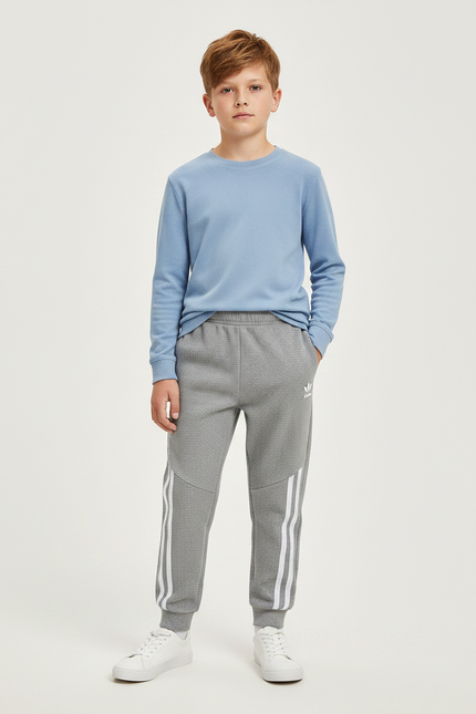 Pantalon Gris Adidas Enfants Sportif Rayures - Molleton
