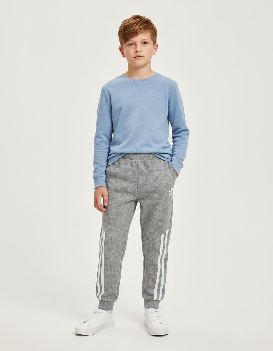 Pantalon Gris Adidas Enfants Sportif Rayures - Molleton