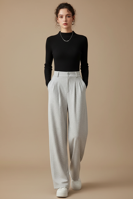Pantalon Gris Ample Décontracté Molletonné Femme