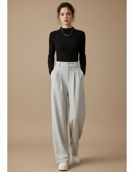 Pantalon Gris Ample Décontracté Molletonné Femme