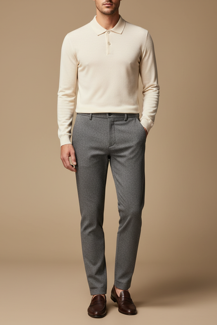 Pantalon Gris Tissé Slim Élégant Décontracté Homme - Laine