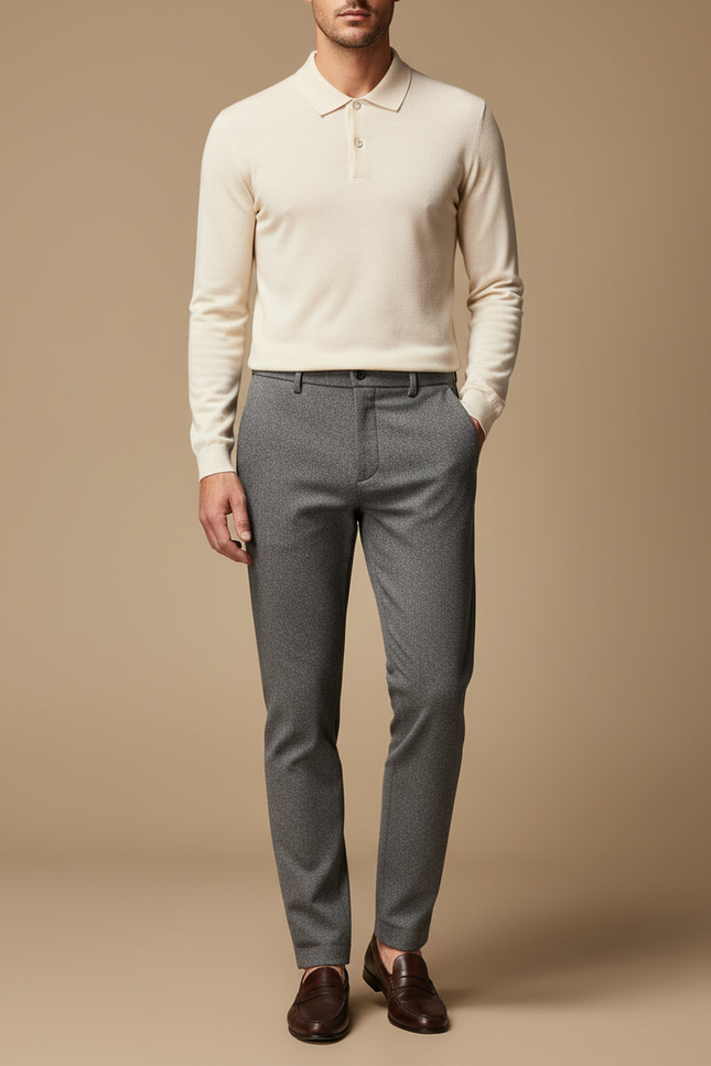 Pantalon Gris Tissé Slim Élégant Décontracté Homme - Laine