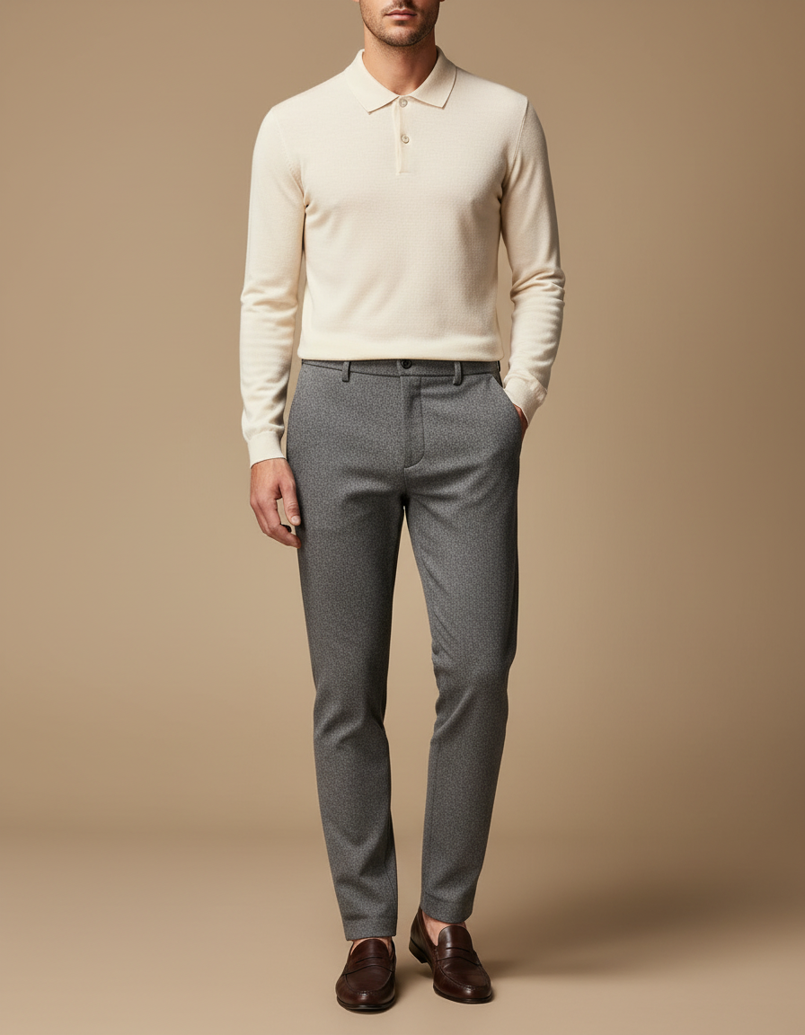 Pantalon Gris Tissé Slim Élégant Décontracté Homme - Laine
