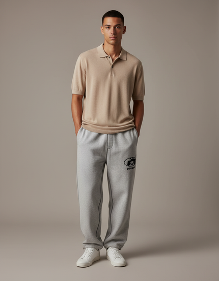 Pantalon Gris Brodé Ample Décontracté Cordon Homme - Molleton