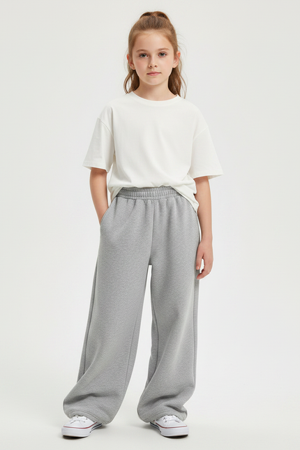 Pantalon Gris Ample Décontracté Molletonné Enfant Hiver
