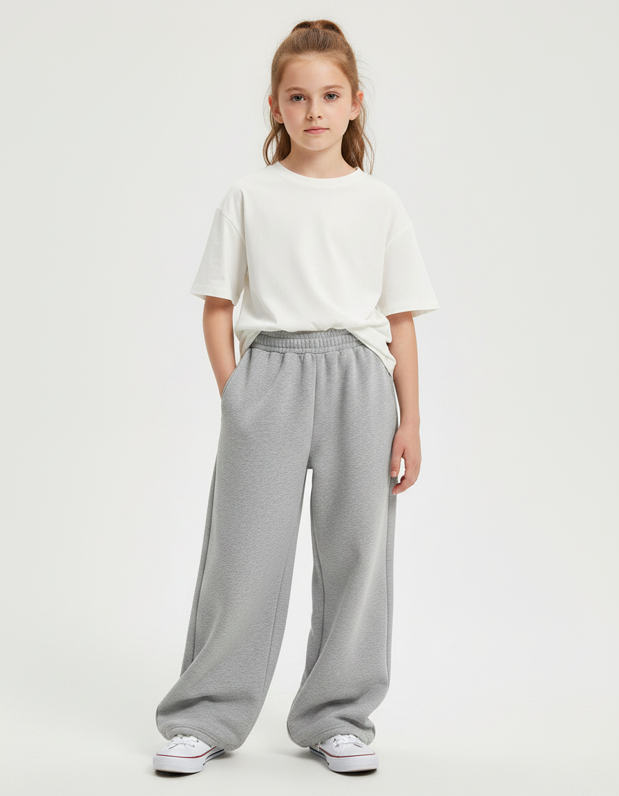 Pantalon Gris Ample Décontracté Molletonné Enfant Hiver