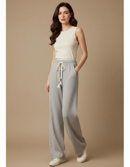 Pantalon Gris Ample Décontracté Coton Molletonné Confortable
