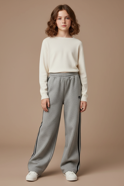 Pantalon Gris Large Molletonné Décontracté Enfant Rayures