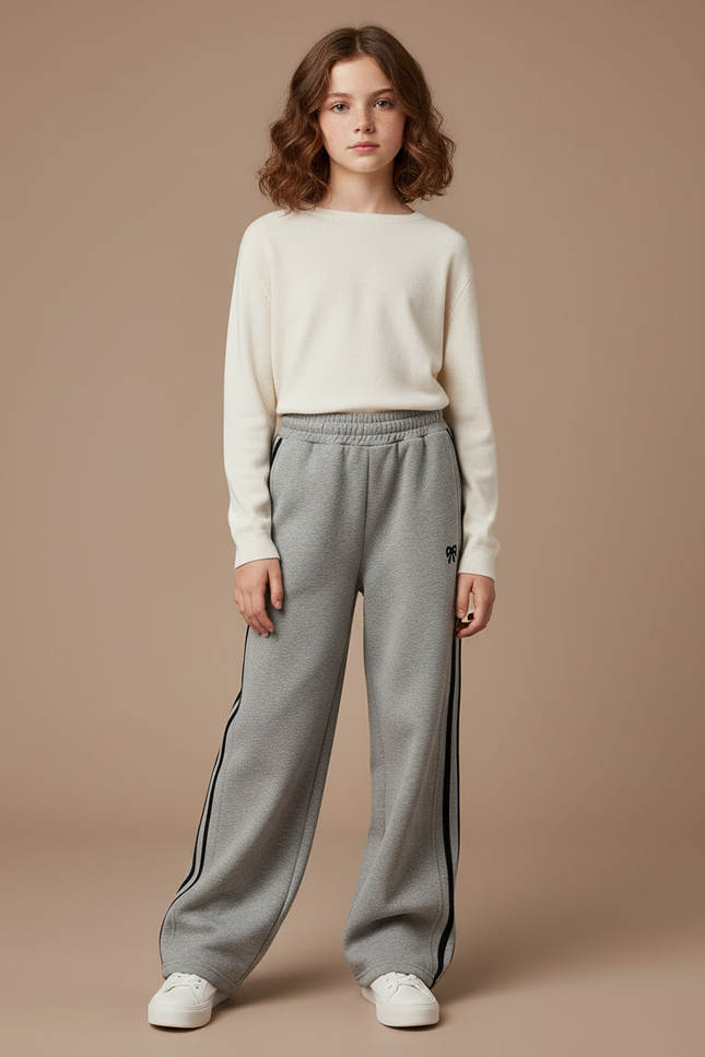 Pantalon Gris Large Molletonné Décontracté Enfant Rayures