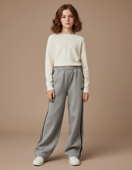 Pantalon Gris Large Molletonné Décontracté Enfant Rayures