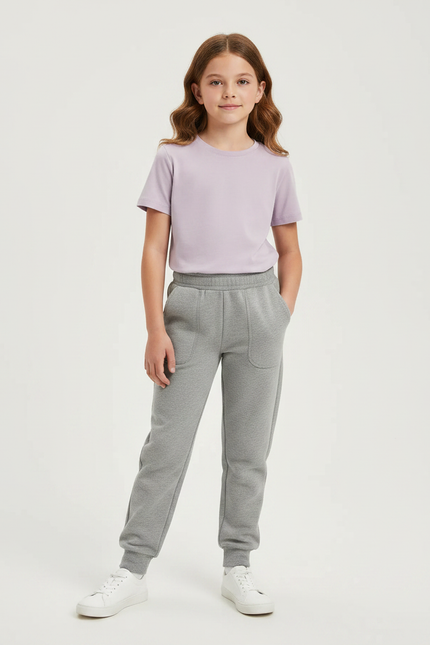 Pantalon Gris Molletonné Uni Confortable Décontracté