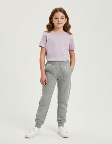 Pantalon Gris Molletonné Uni Confortable Décontracté