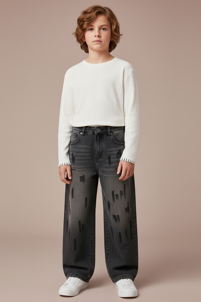 Pantalon Gris Denim Ample Imprimé Garçon - Jean