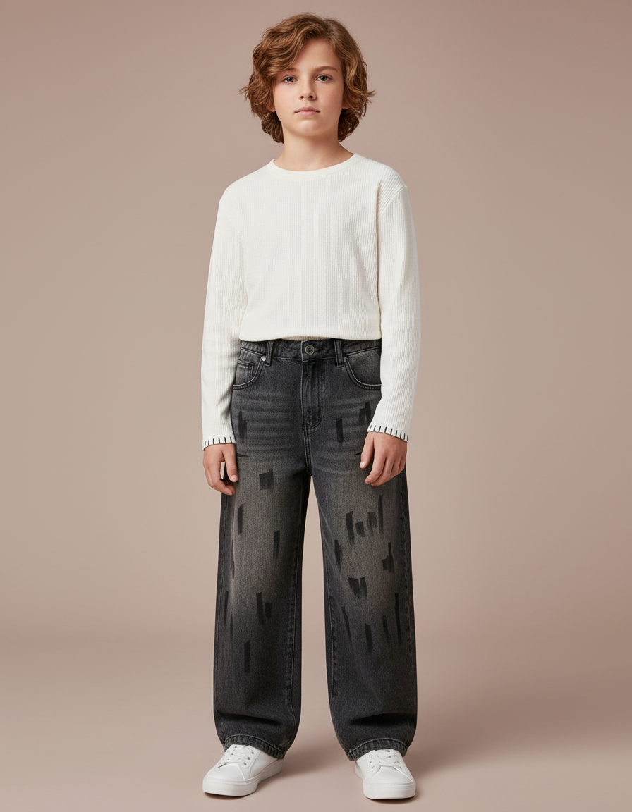 Pantalon Gris Denim Ample Imprimé Garçon - Jean