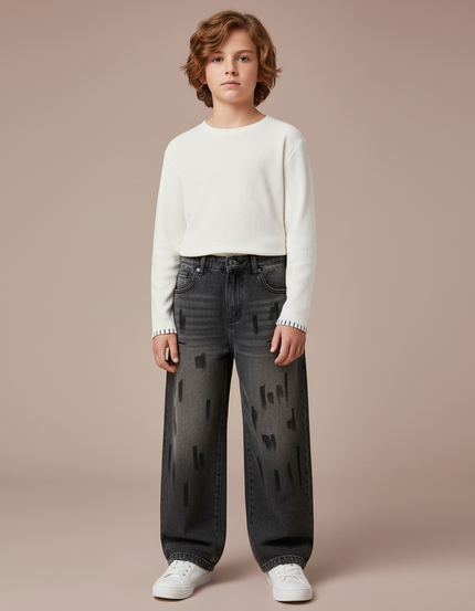 Pantalon Gris Denim Ample Imprimé Garçon - Jean