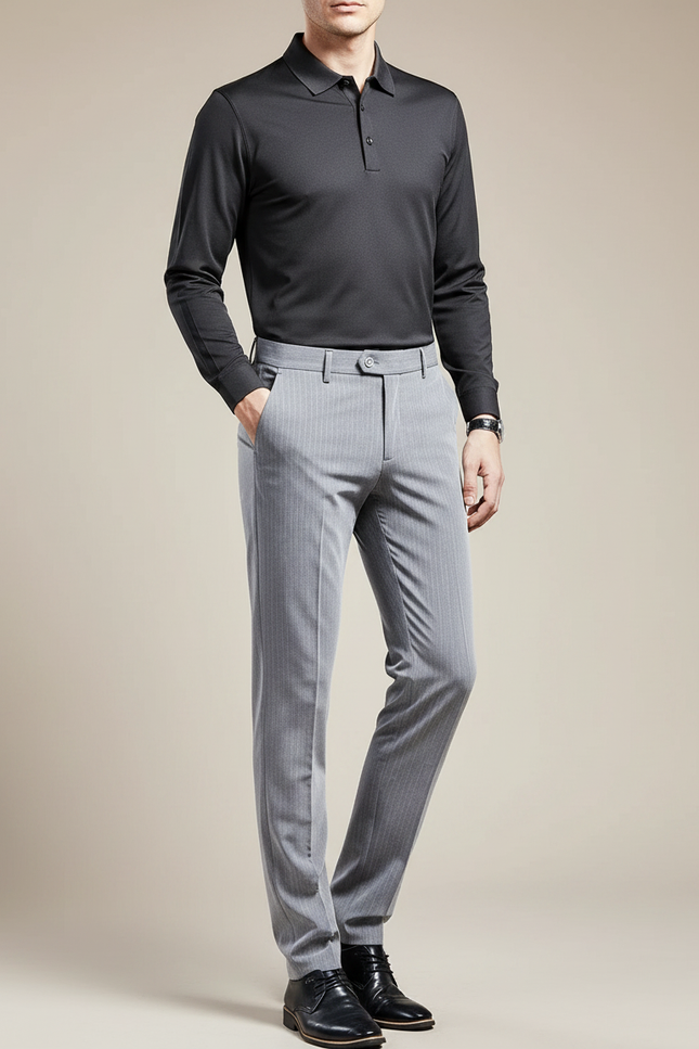 Pantalon Gris Élégant Droit Rayures Fines Homme - Laine