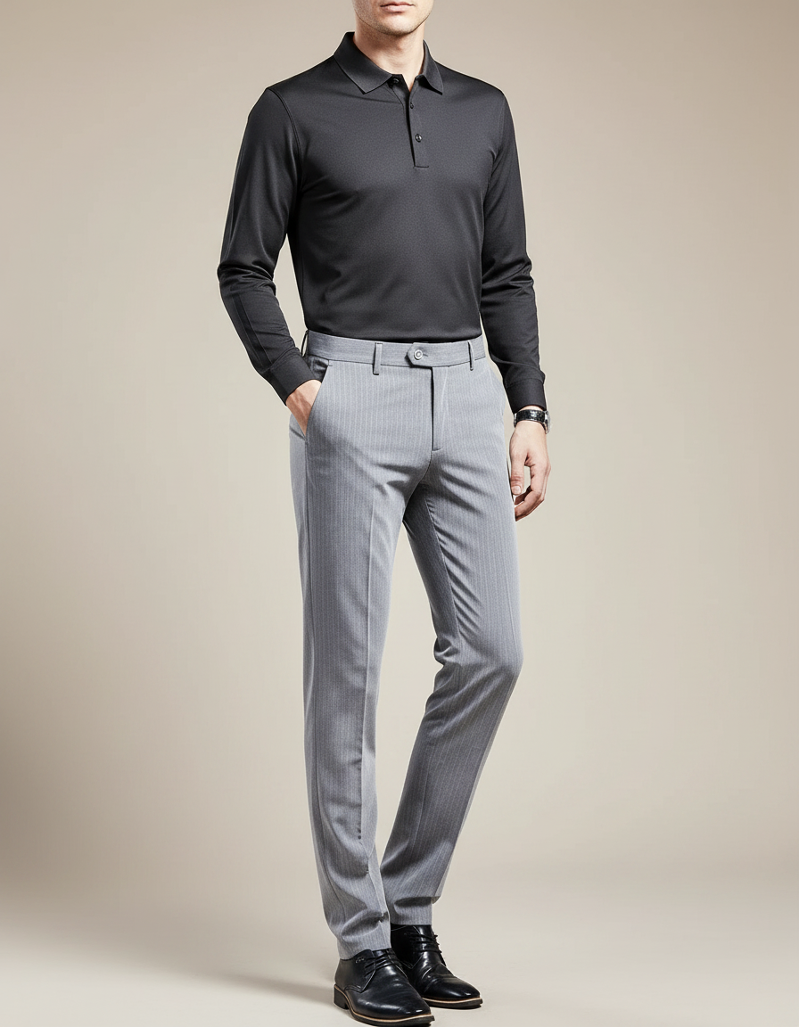 Pantalon Gris Élégant Droit Rayures Fines Homme - Laine