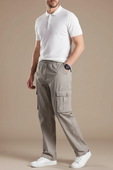 Pantalon Gris Cargo Homme Coton Décontracté Ample - Kaki