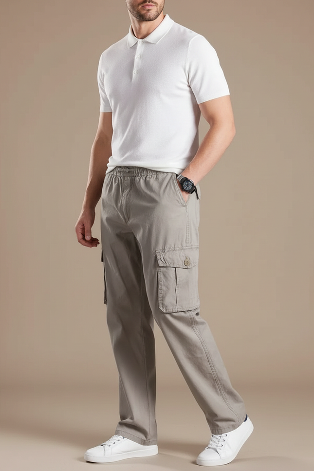Pantalon Gris Cargo Homme Coton Décontracté Ample - Kaki