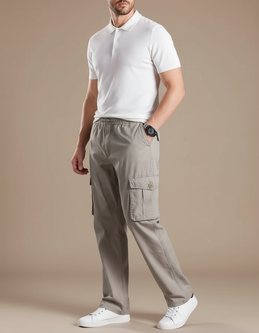 Pantalon Gris Cargo Homme Coton Décontracté Ample - Kaki